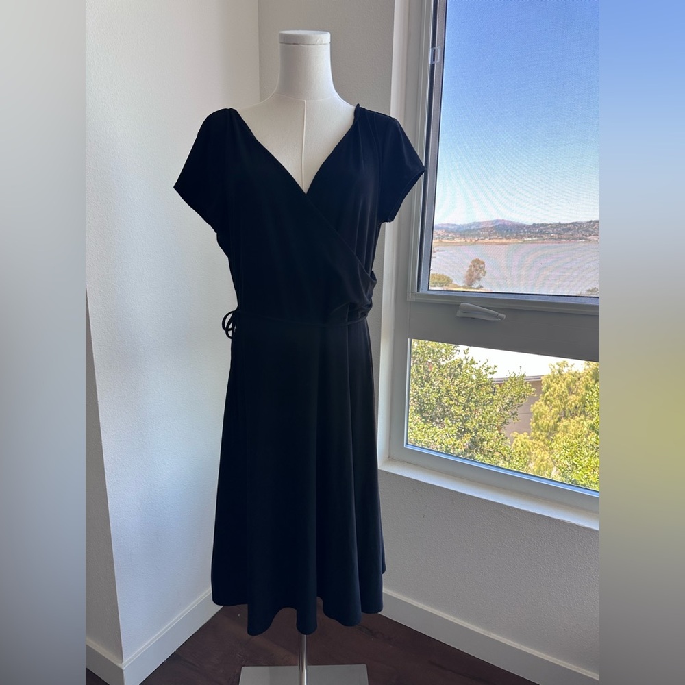 Tribeca Studio Double V Faux Wrap Jersey Dress L Large